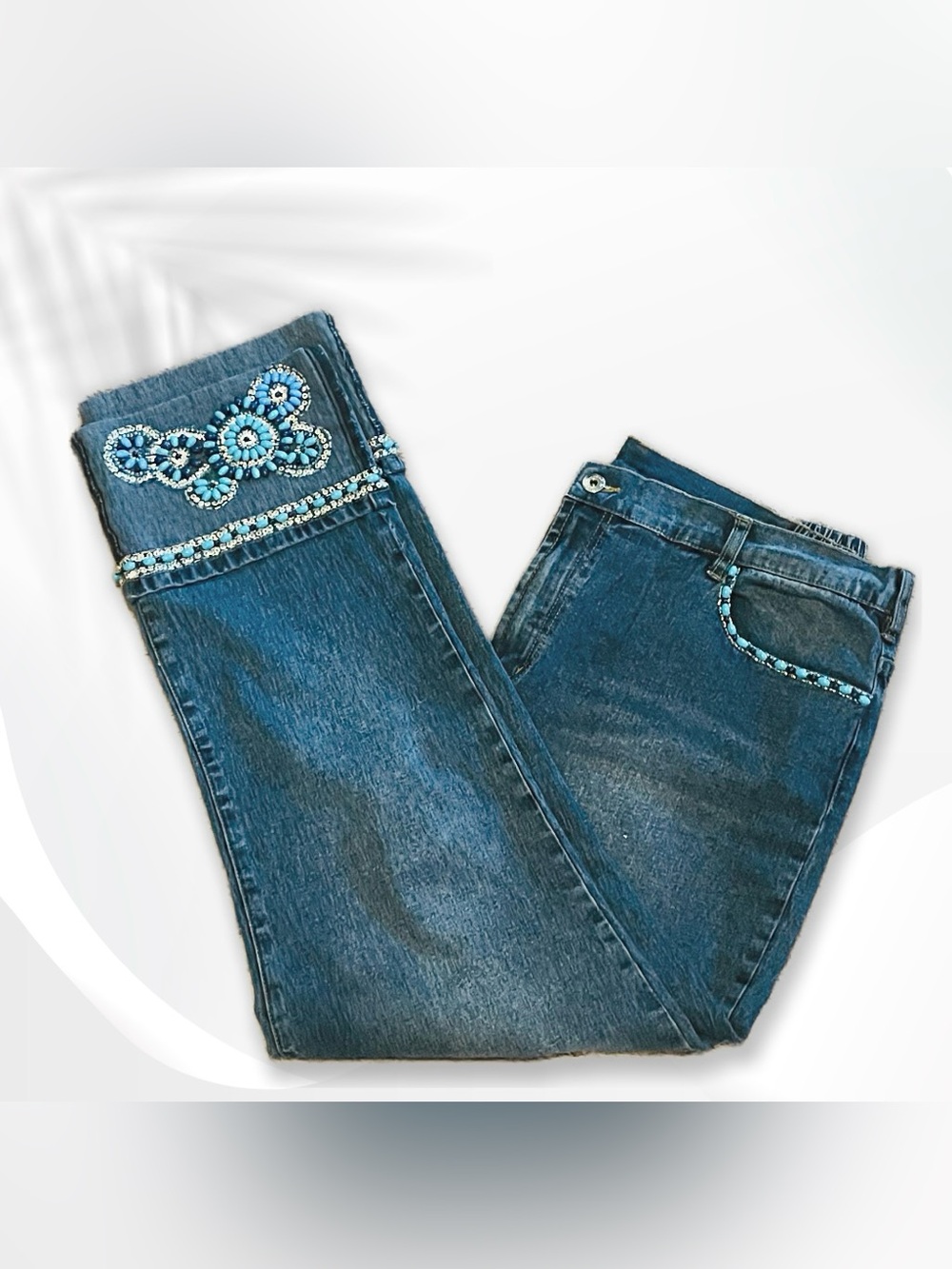 Diane Gilman Dark Wash Jeans with Beaded Trim sz 18WT